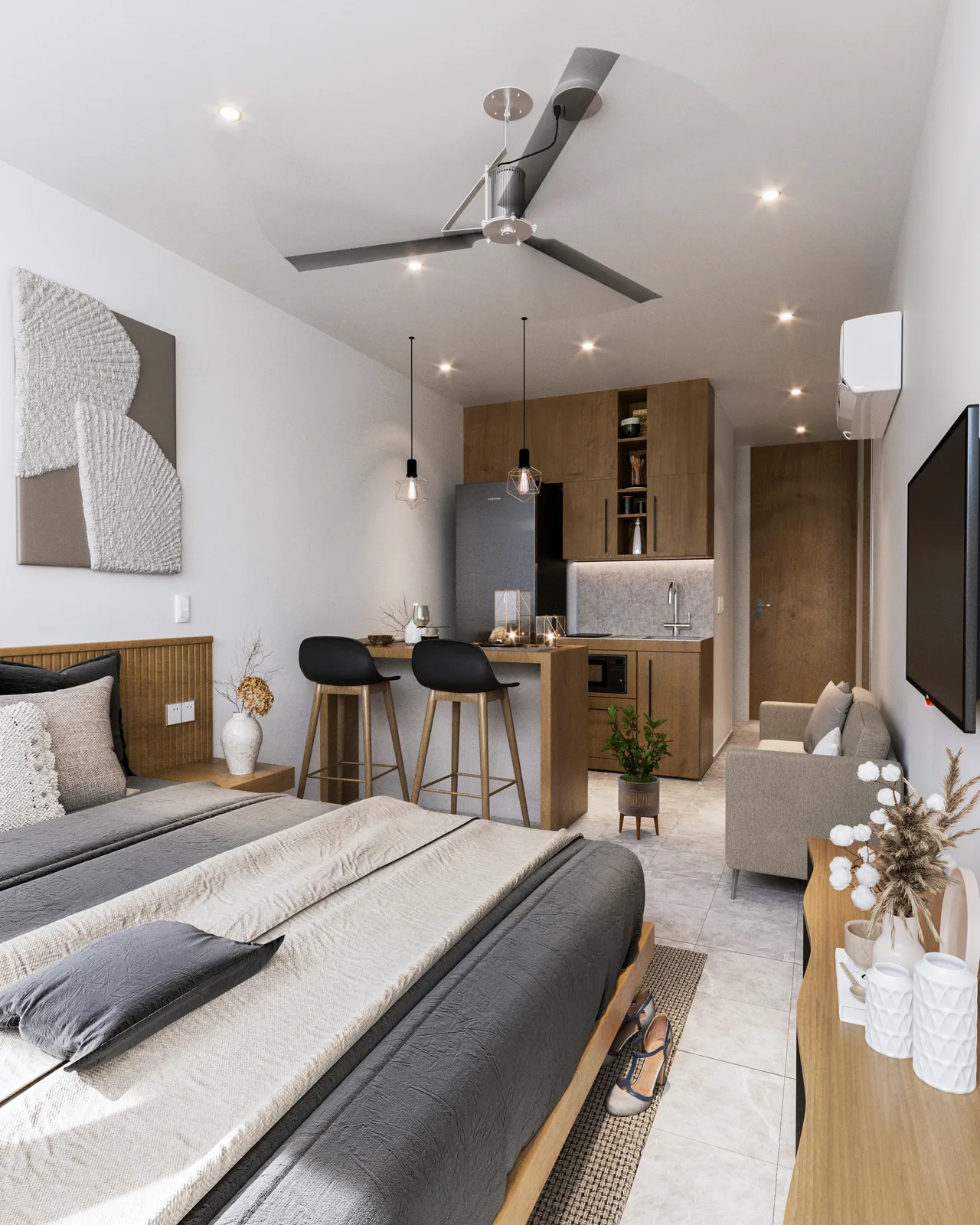 Furnished studio interior at Kool Playa