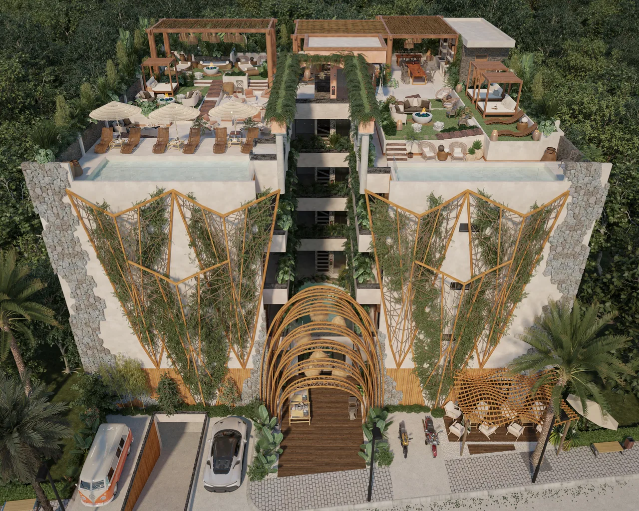 Ocean Condos Tulumの外観と屋上