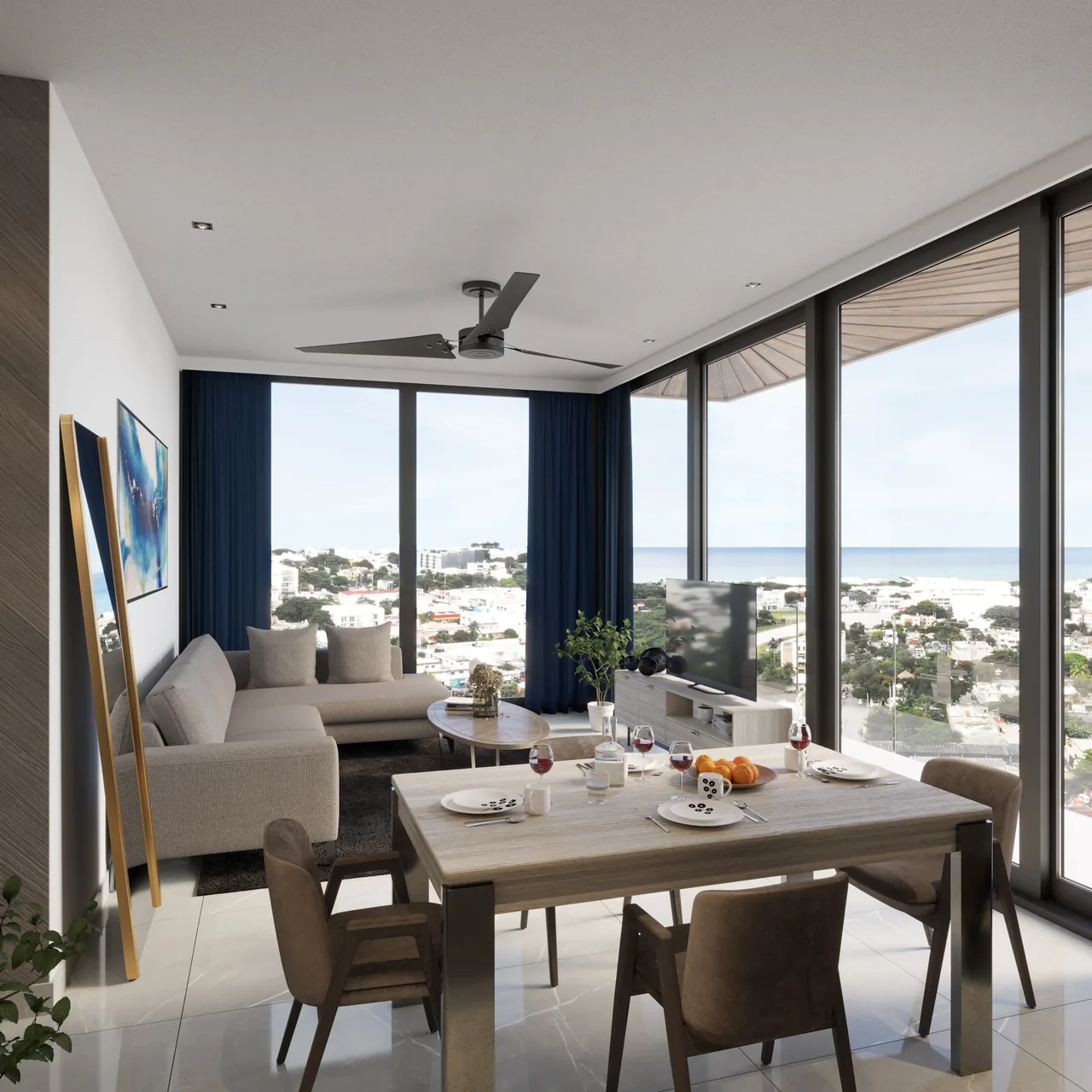 Living room with street view