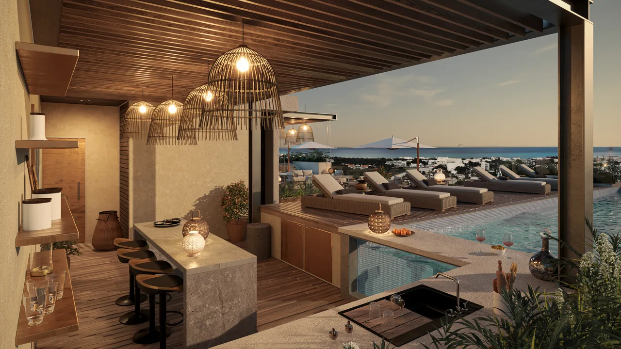 Rooftop bar and loungers at Ocean Life