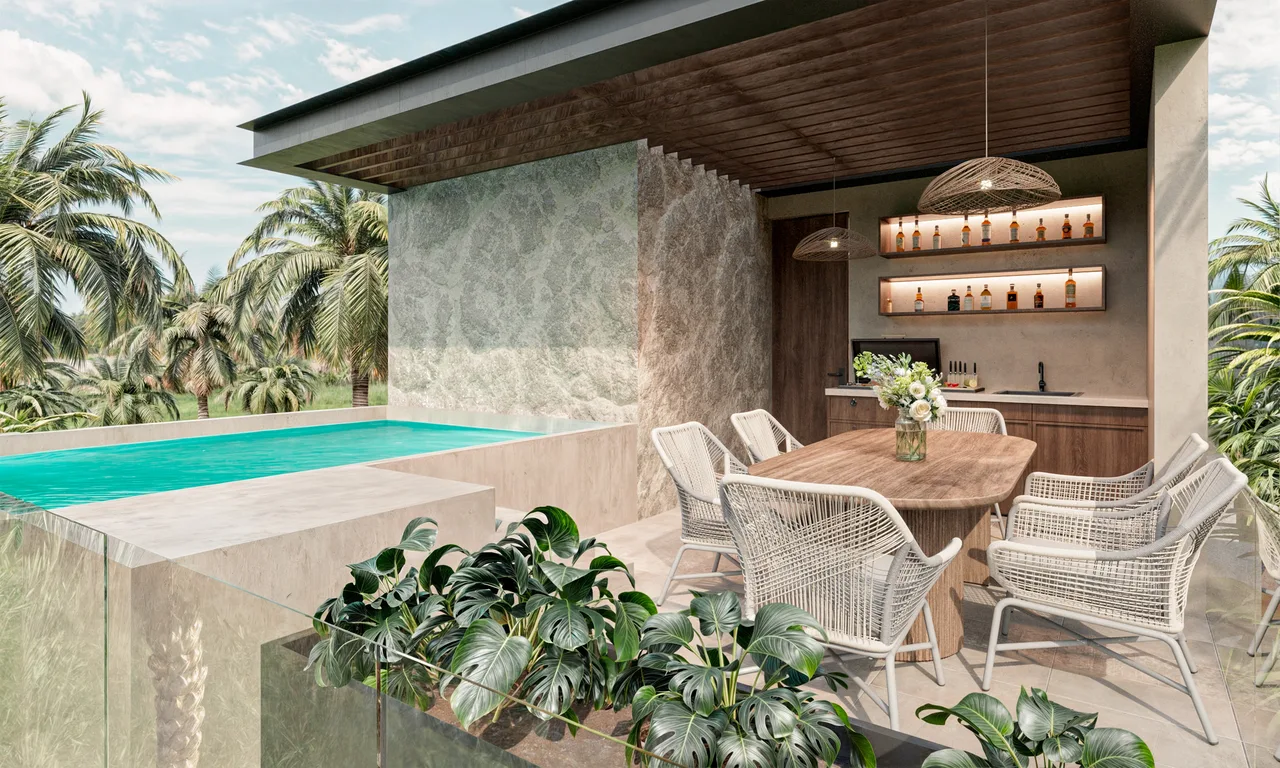 Penthouse terrace with pool and outdoor bar